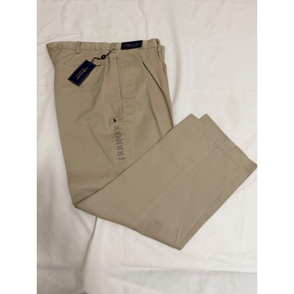 Polo Ralph Lauren Mens 40x30 Classic Pleated Fit Chino Pants Khaki Tan NWT